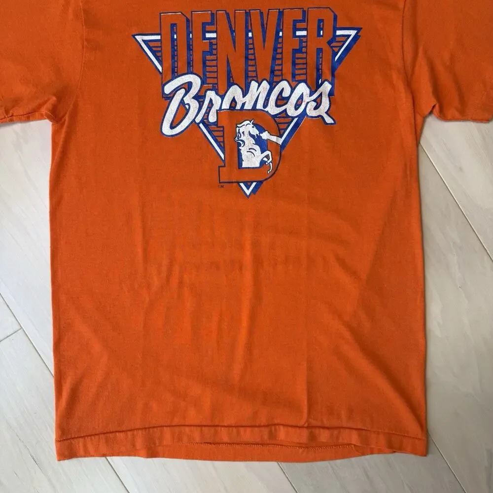 Vintage Denver Broncos Shirt Medium Orange 80s Made in USA NFL Football Elway - Picture 5 of 8